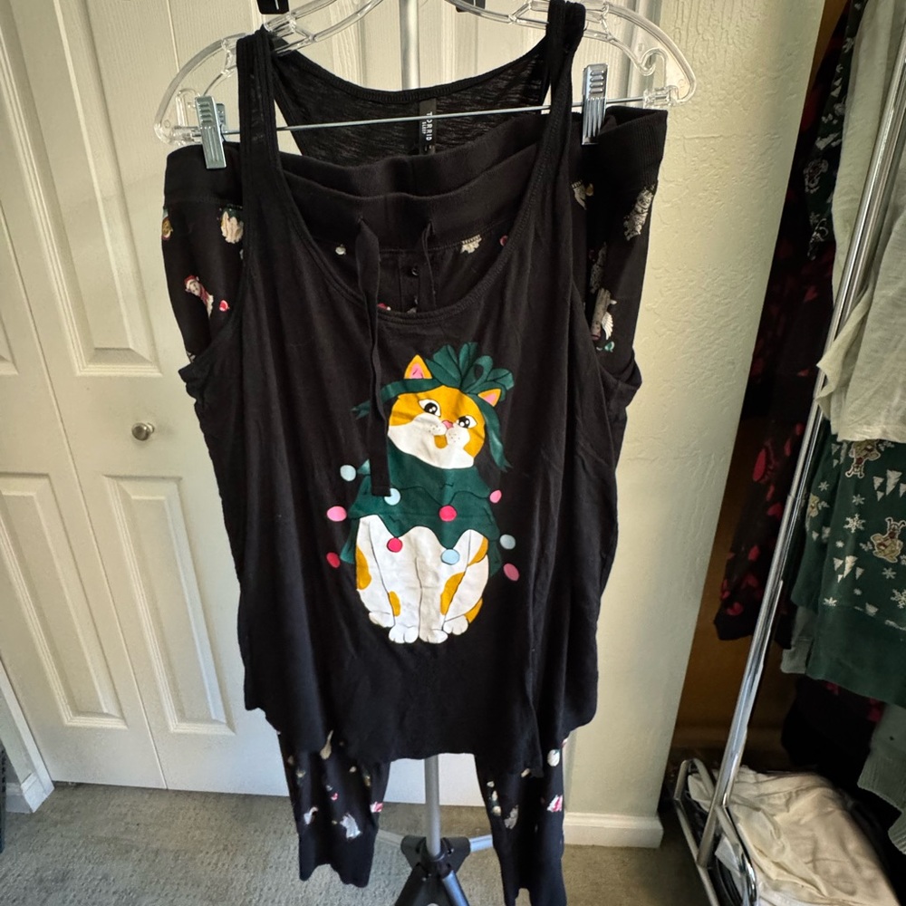 Torrid Black Christmas Cat Tank Top and Matching Pajama Pants